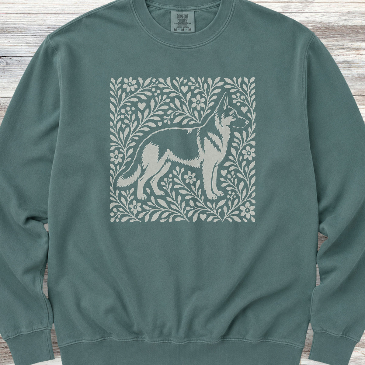 German Shepherd Linocut Sweatshirt - Blue Spruce