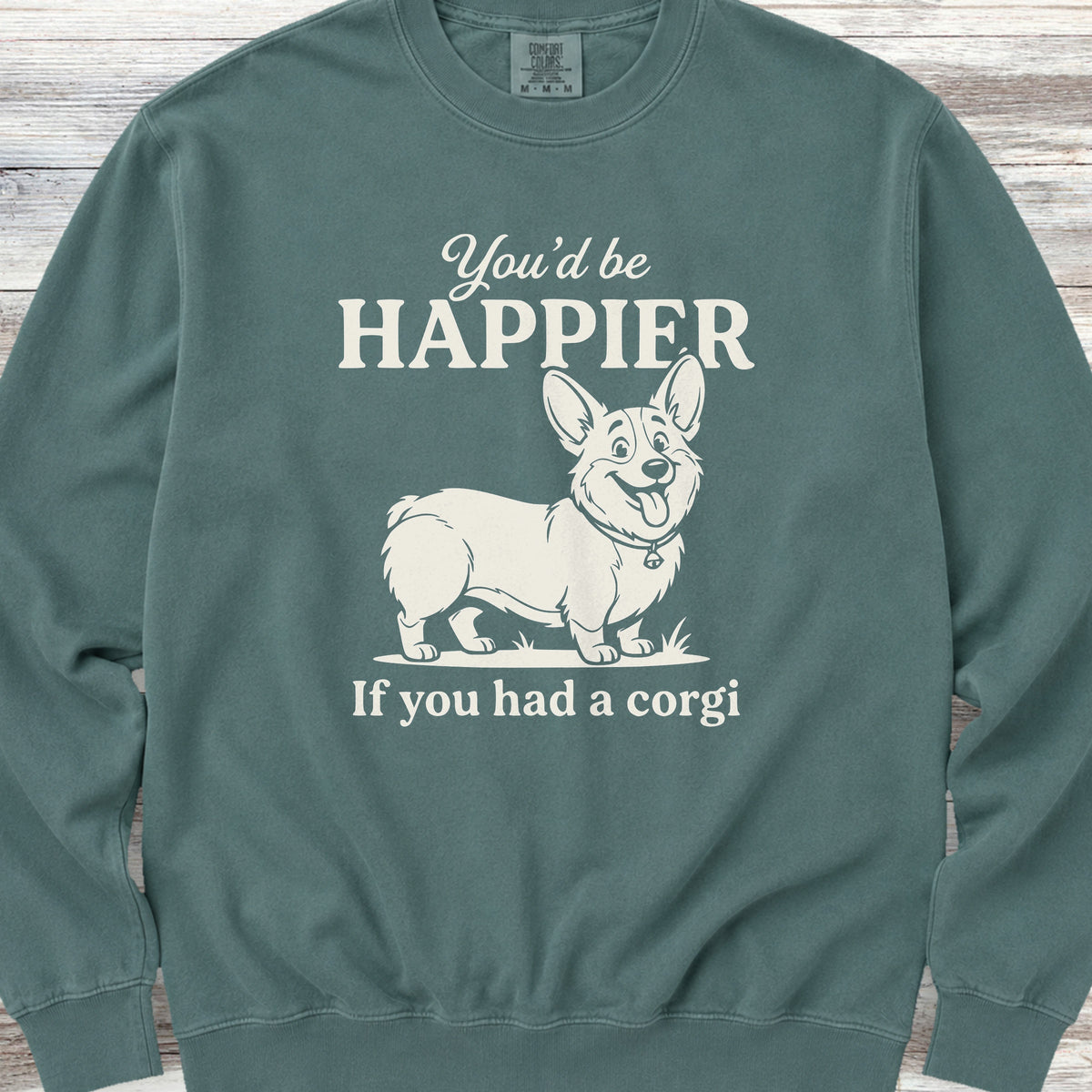 Corgi Happier Sweatshirt - Blue Spruce