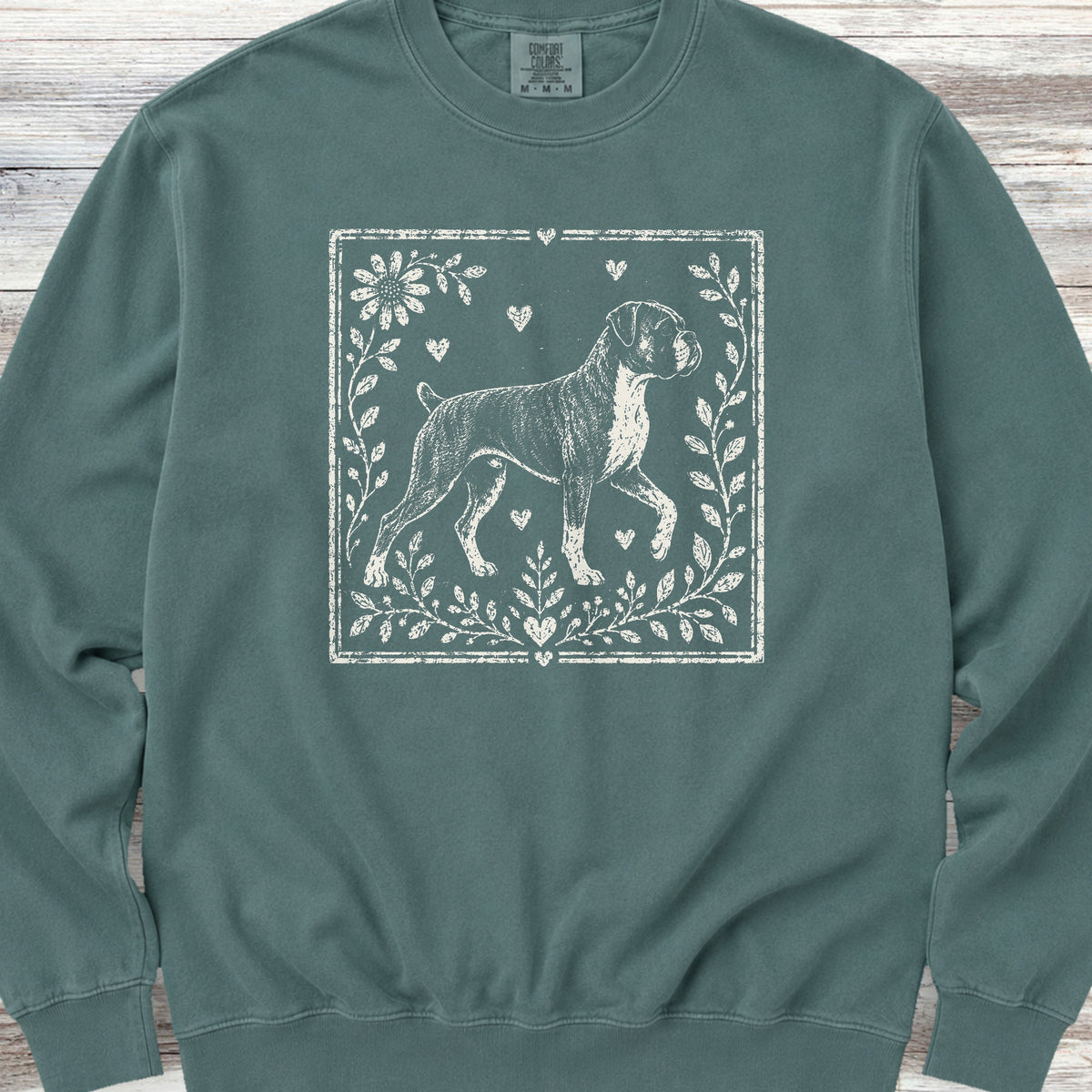 Boxer Linocut Sweatshirt - Blue Spruce