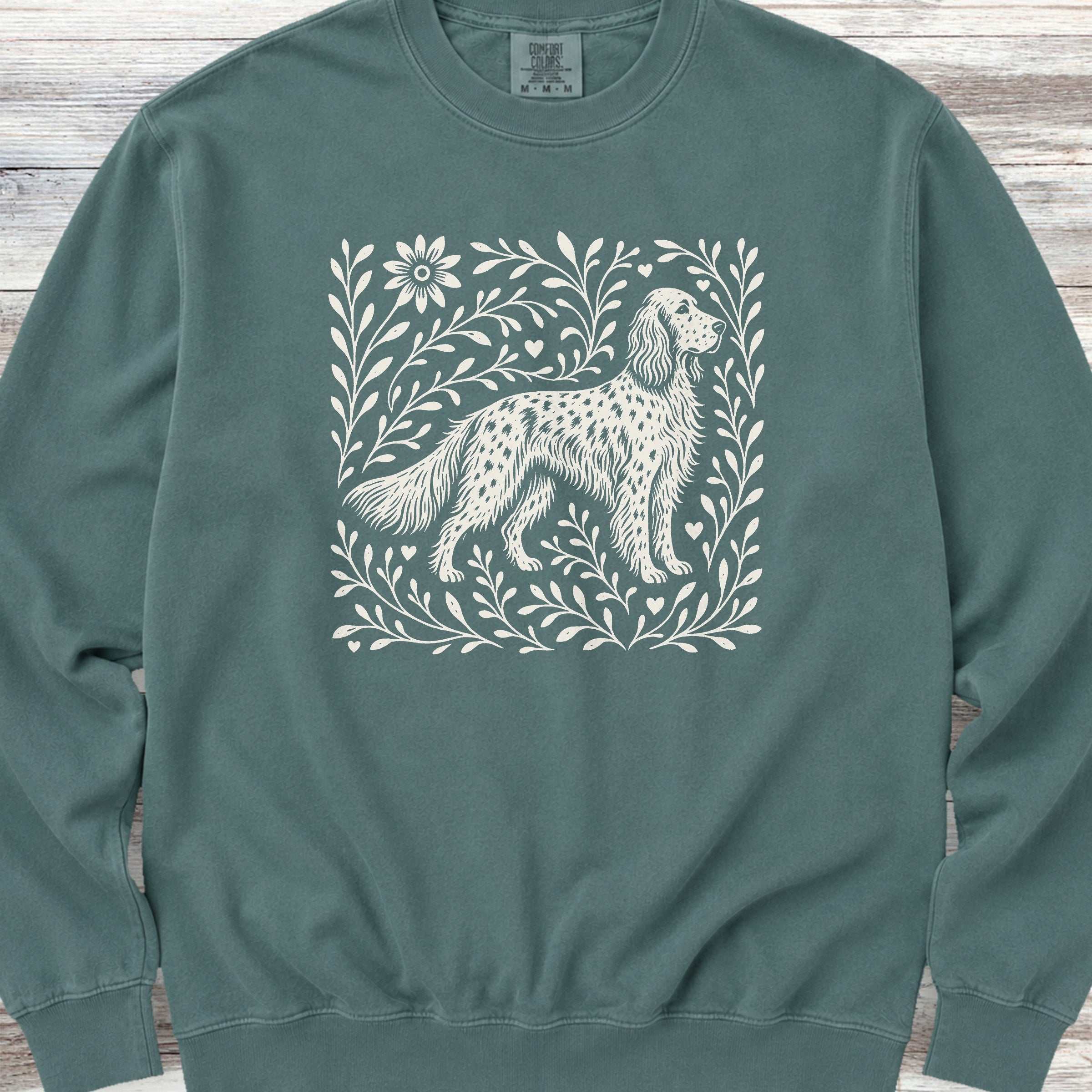 English Setter Linocut Sweatshirt - Blue Spruce