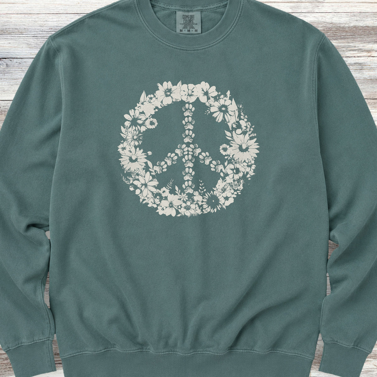 Vintage Floral Peace Sweatshirt - Blue Spruce