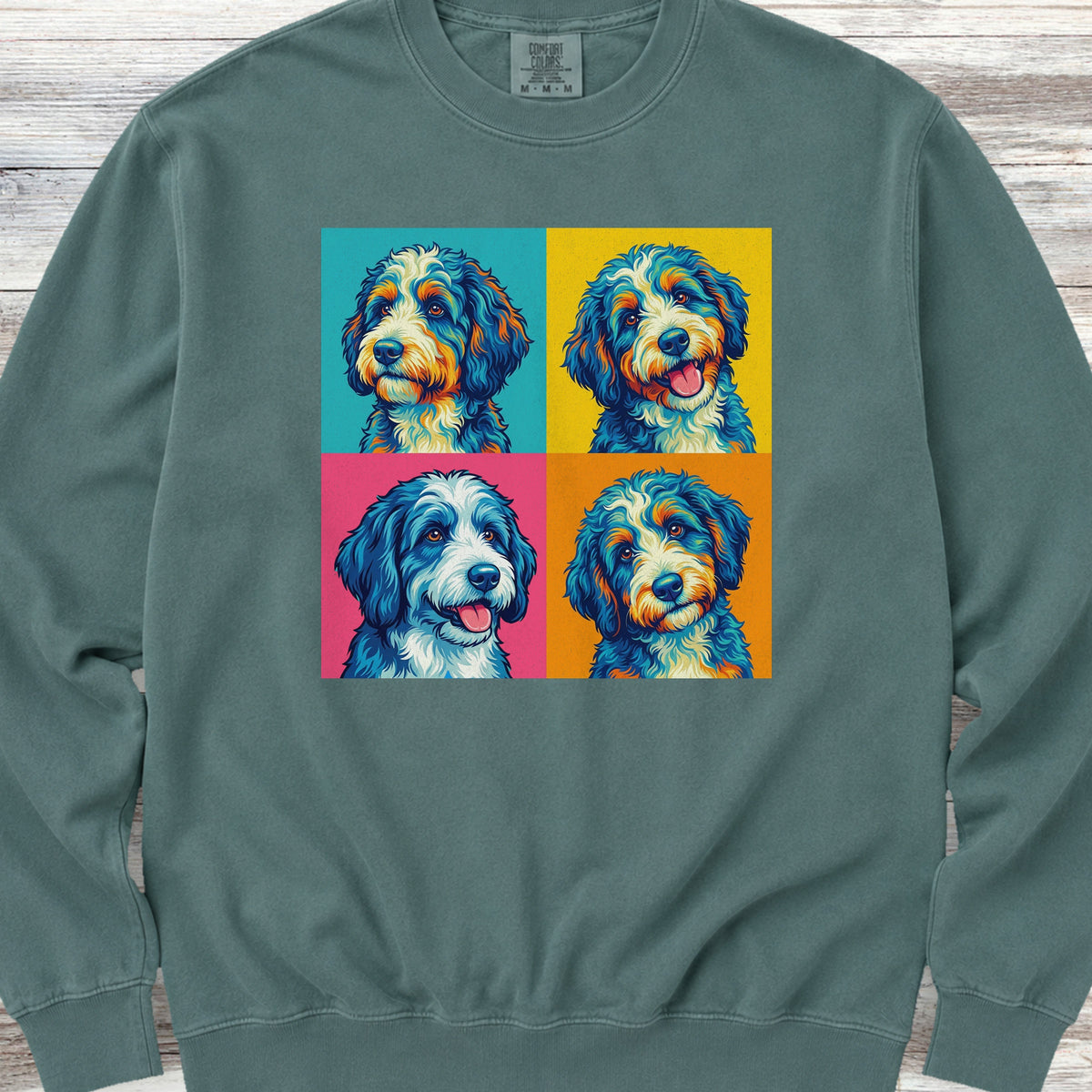 Bernedoodle Pop Art Sweatshirt - Blue Spruce