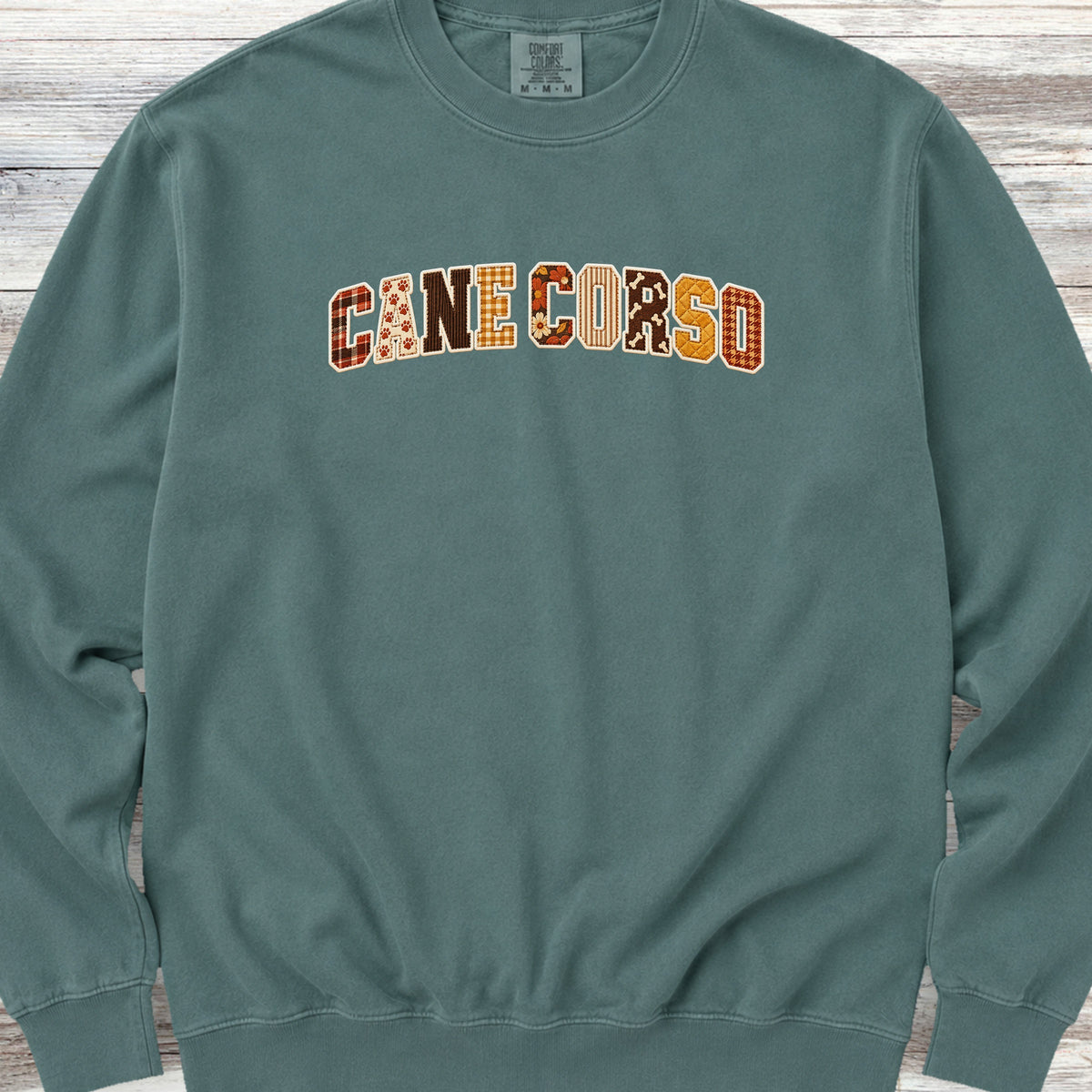 Cane Corso Fall Faux Patchwork Sweatshirt - Blue Spruce