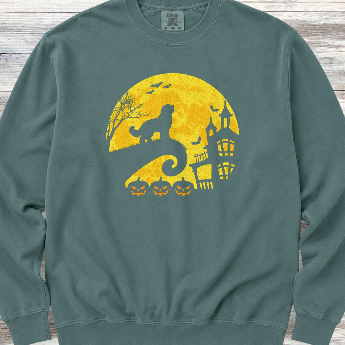 Bernedoodle Halloween Moon Sweatshirt - Blue Spruce