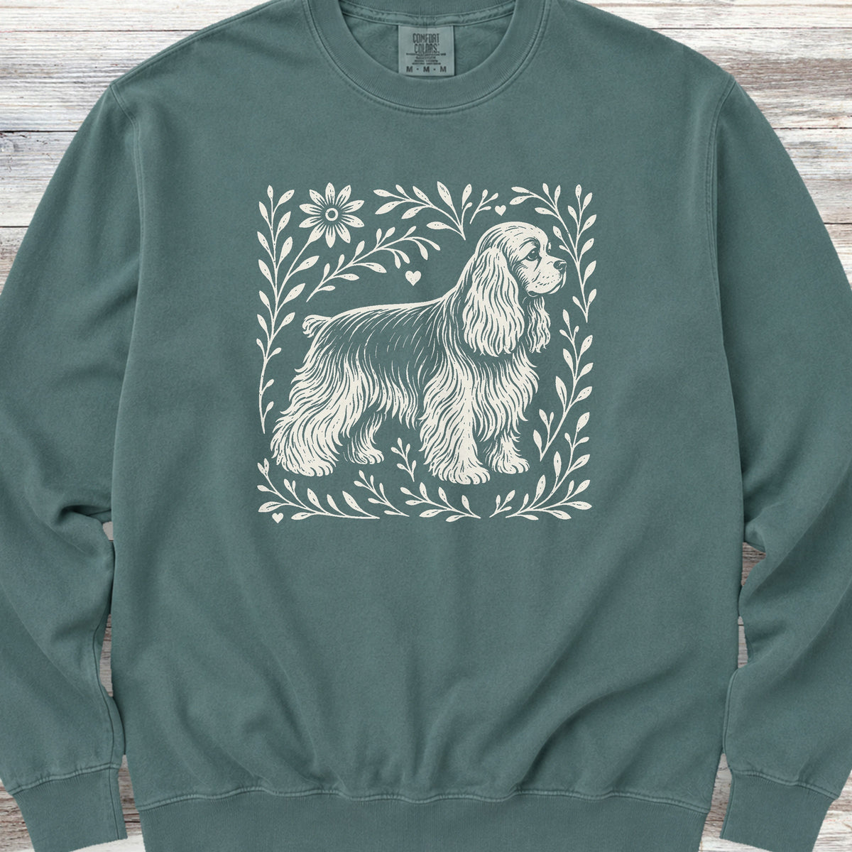 Cocker Spaniel Linocut Sweatshirt - Blue Spruce