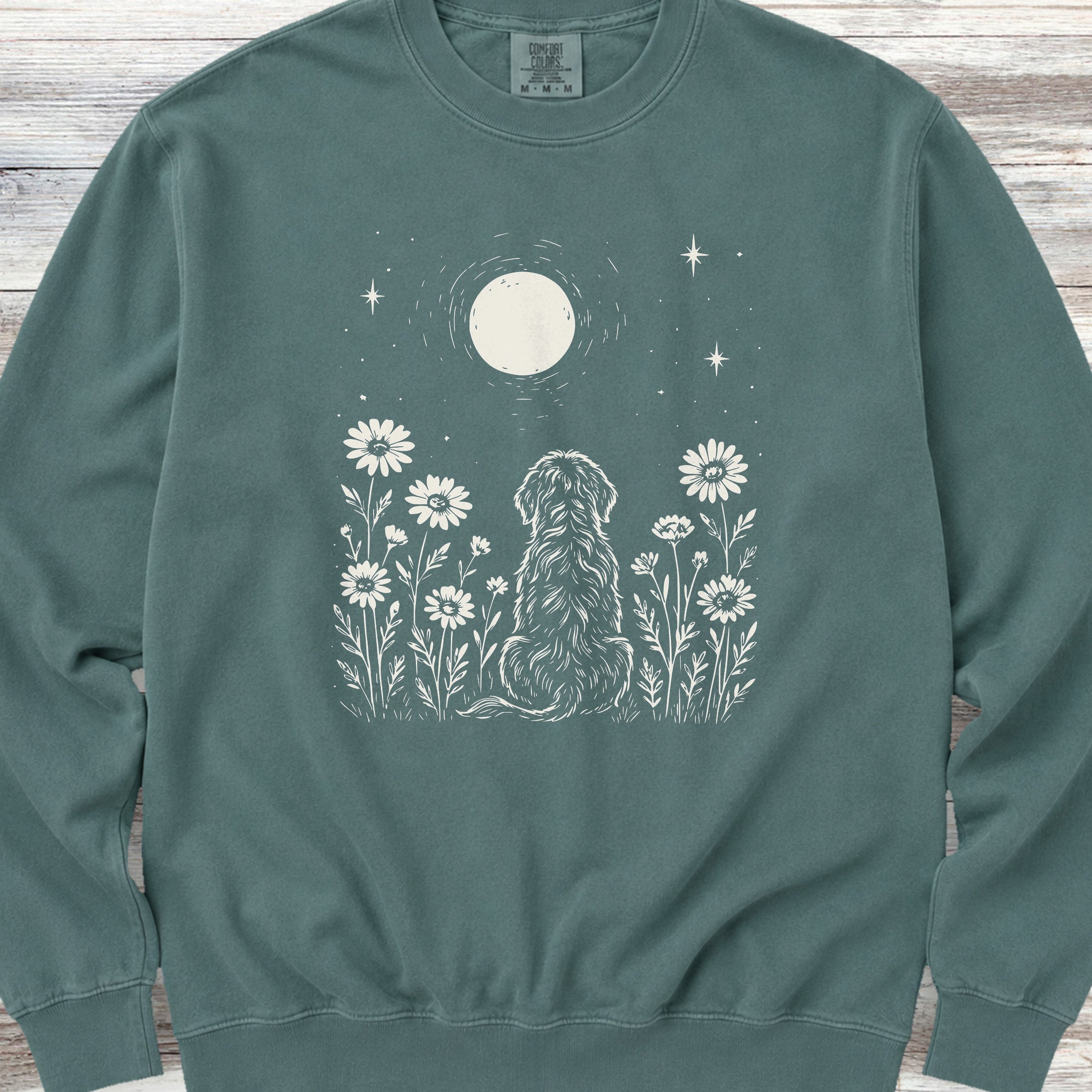 Doodle Moonlight & Wildflowers Sweatshirt - Blue Spruce