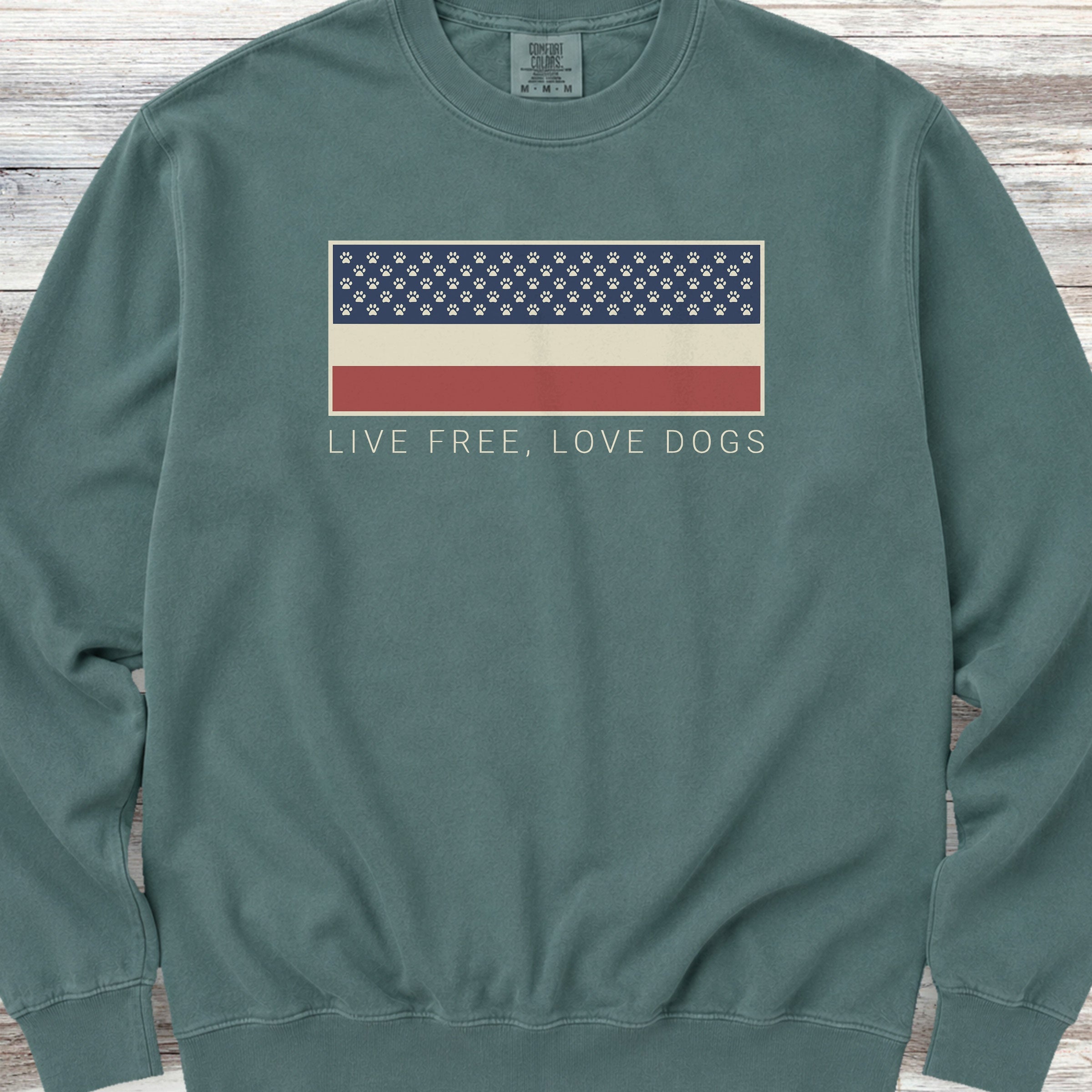 Live Free Love Dogs Sweatshirt - Blue Spruce