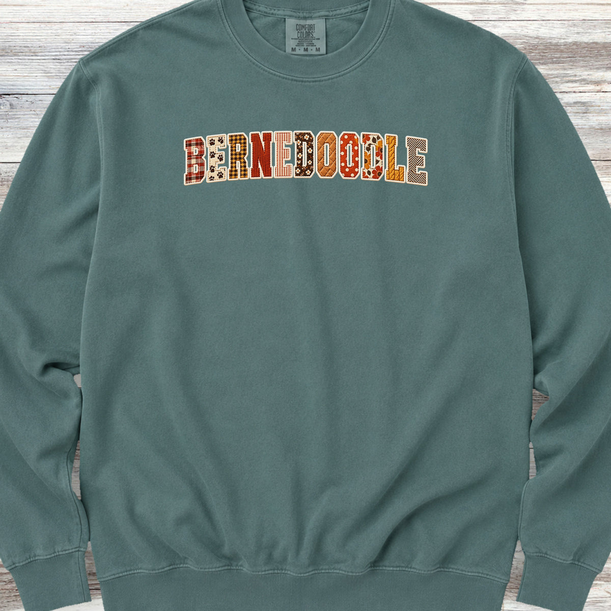 Bernedoodle Fall Faux Patchwork Sweatshirt - Blue Spruce
