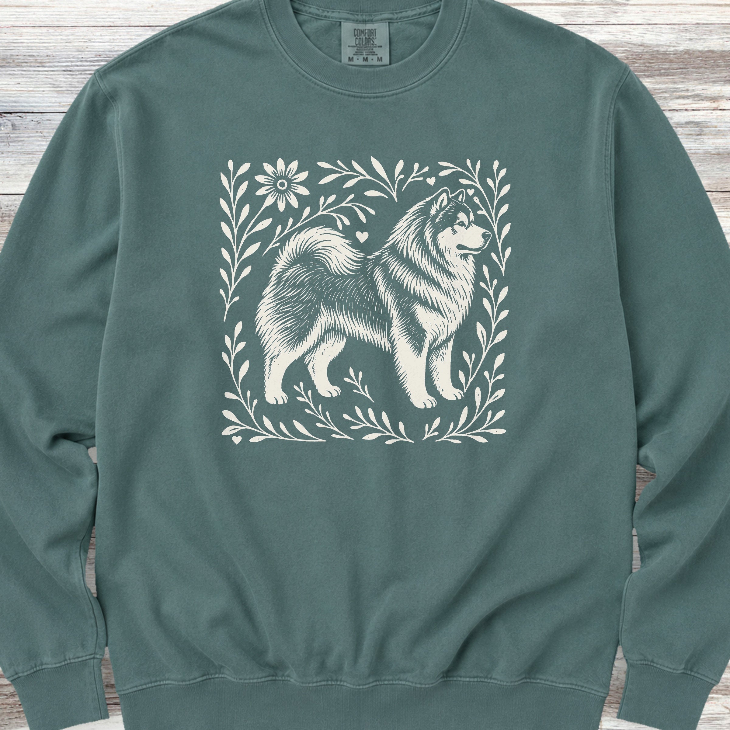 Alaskan Malamute Linocut Sweatshirt - Blue Spruce