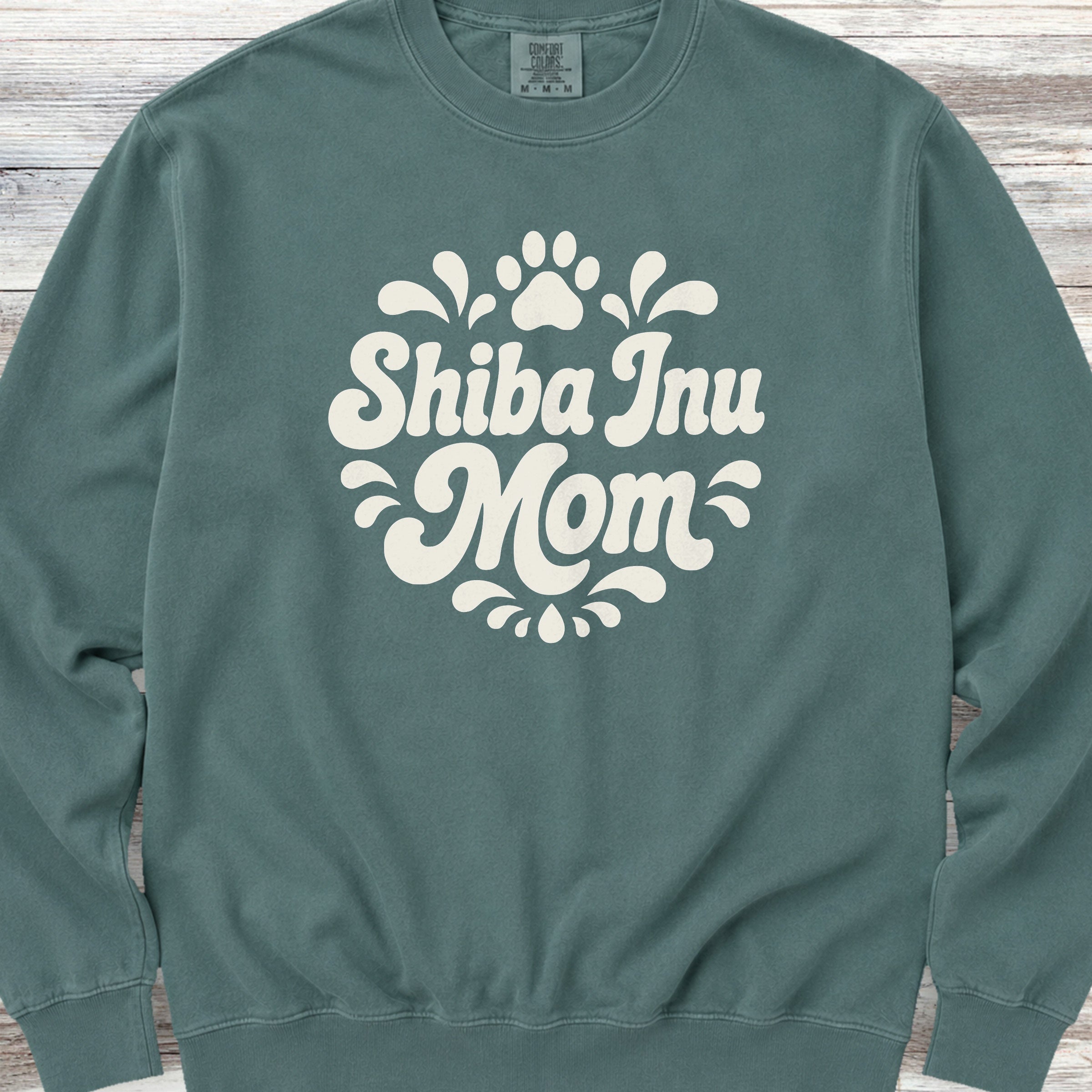 Shiba Inu Groovy Mom Sweatshirt - Blue Spruce