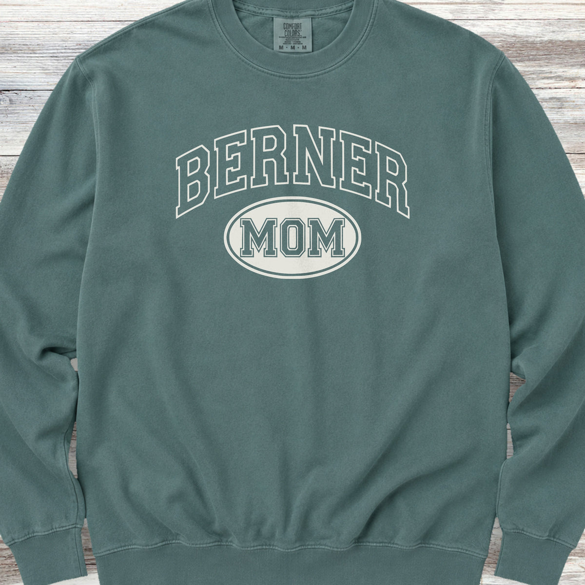 Bernese Mountain Dog University Mom Sweatshirt - Blue Spruce