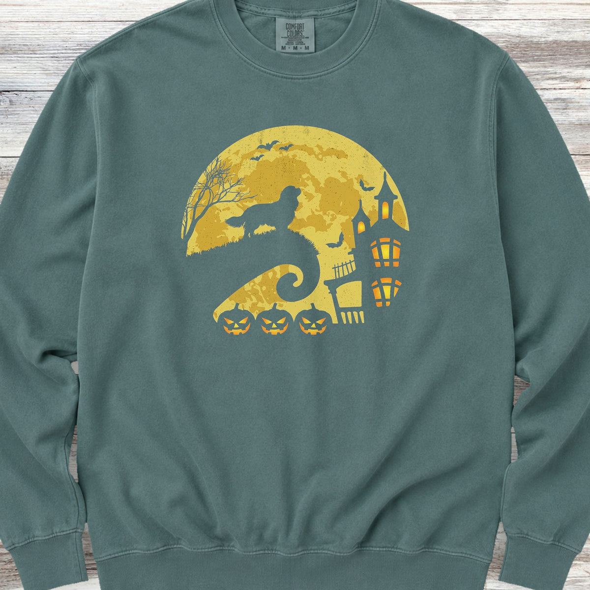 Cavalier King Charles Spaniel Halloween Moon Sweatshirt - Blue Spruce