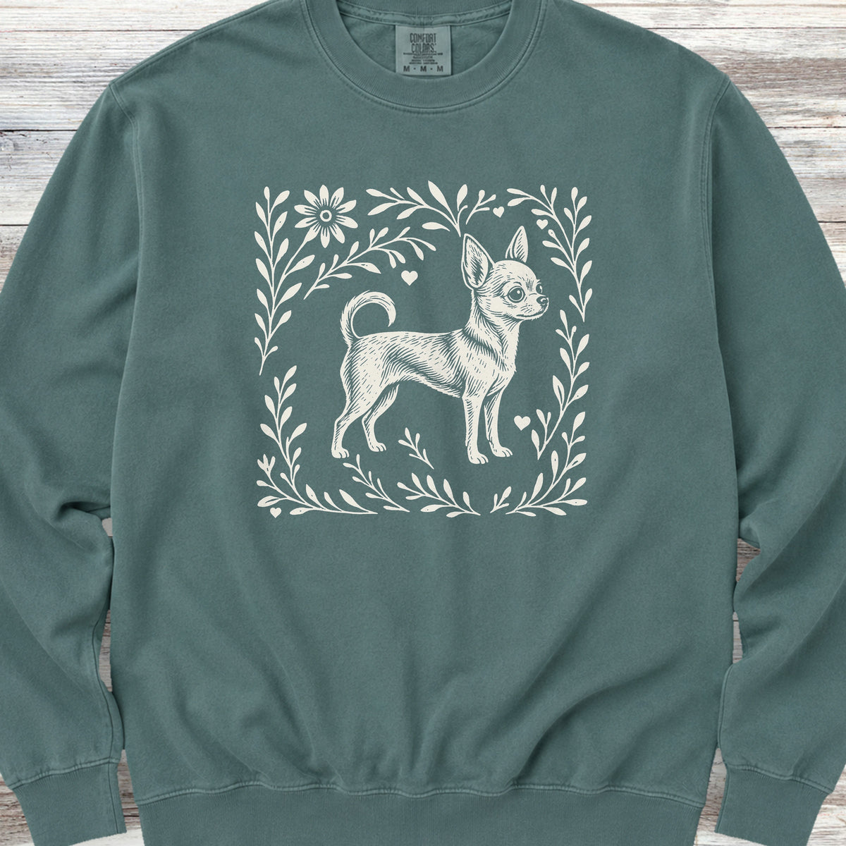 Chihuahua Linocut Sweatshirt - Blue Spruce