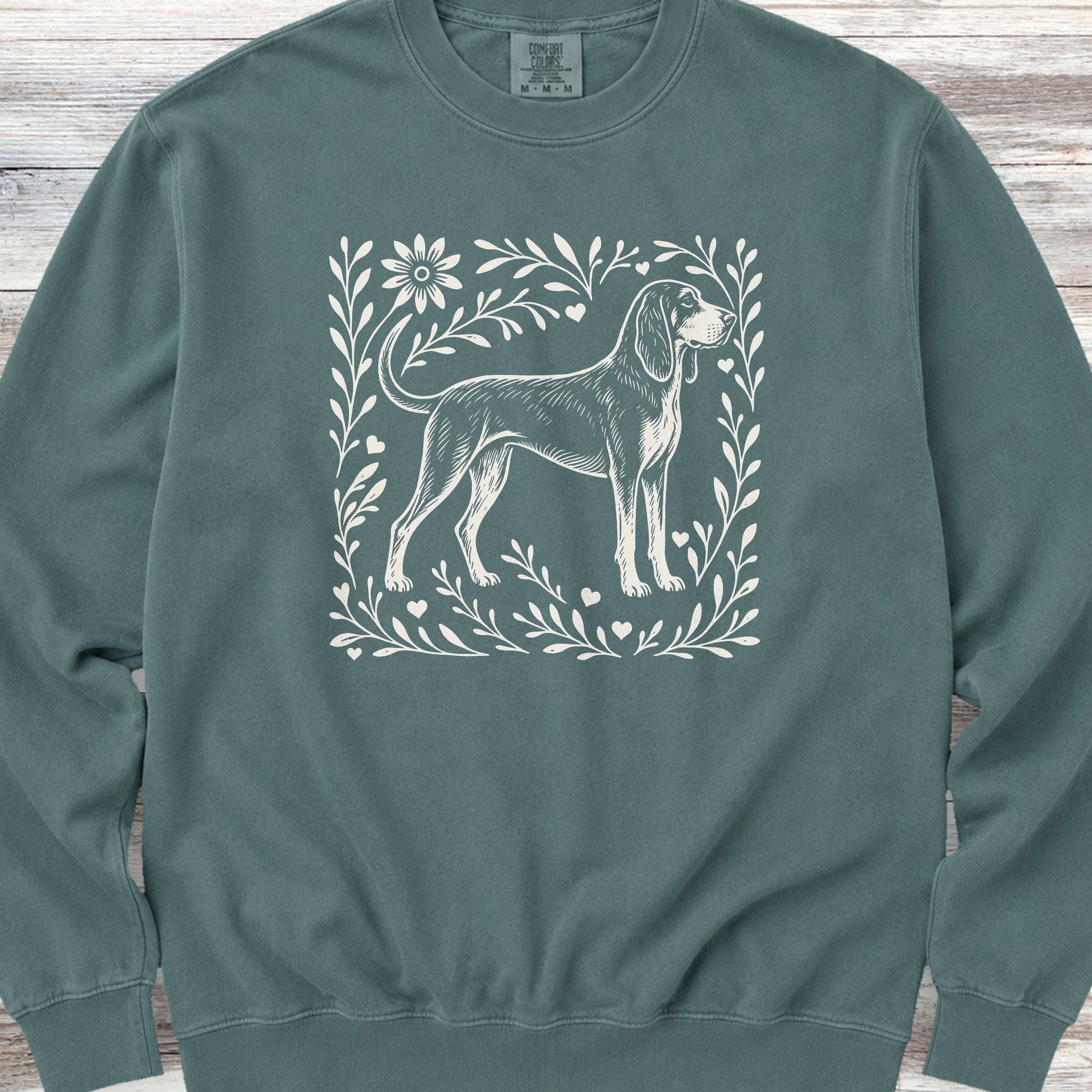Coonhound Linocut Sweatshirt - Blue Spruce
