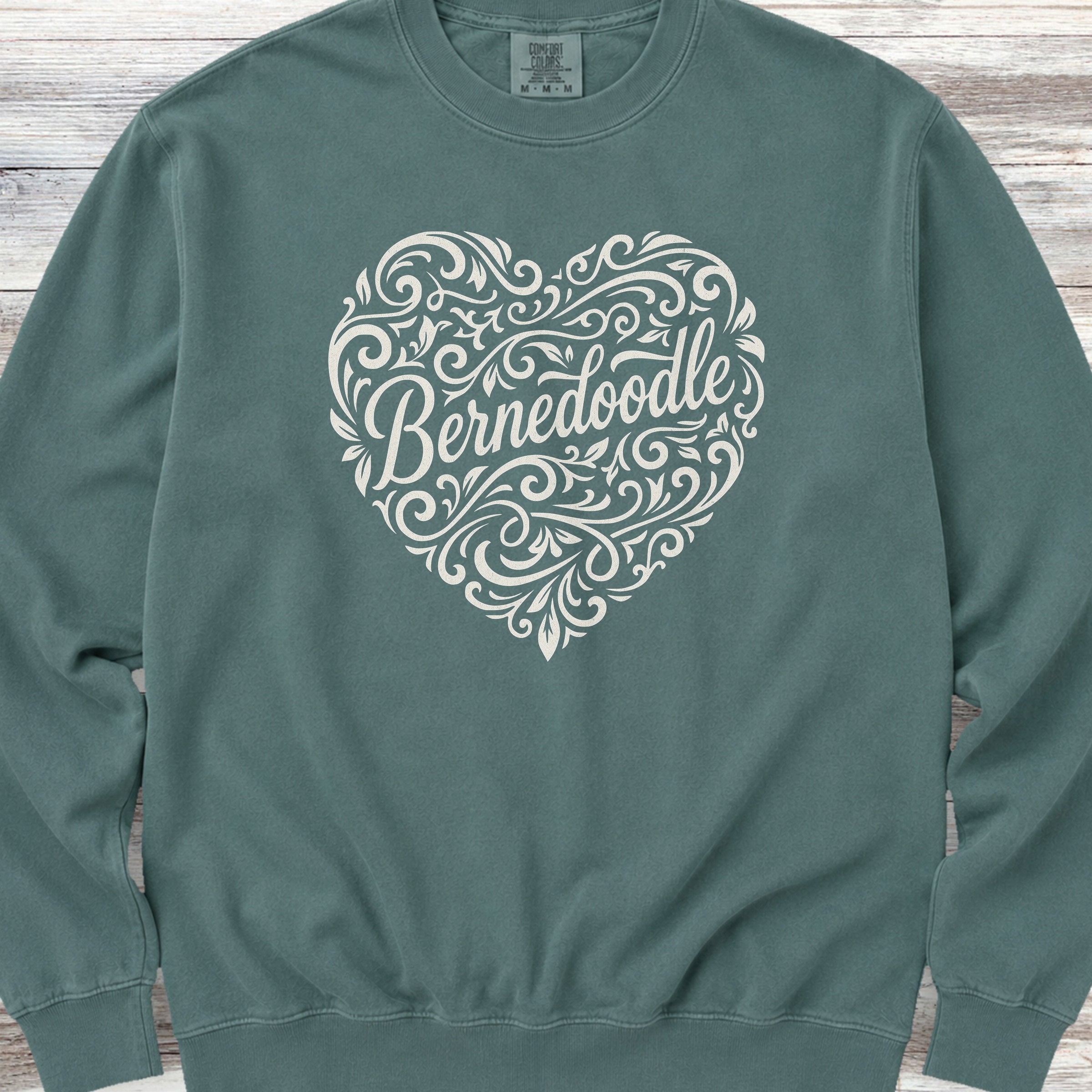 Bernedoodle Heart Script Sweatshirt - Blue Spruce