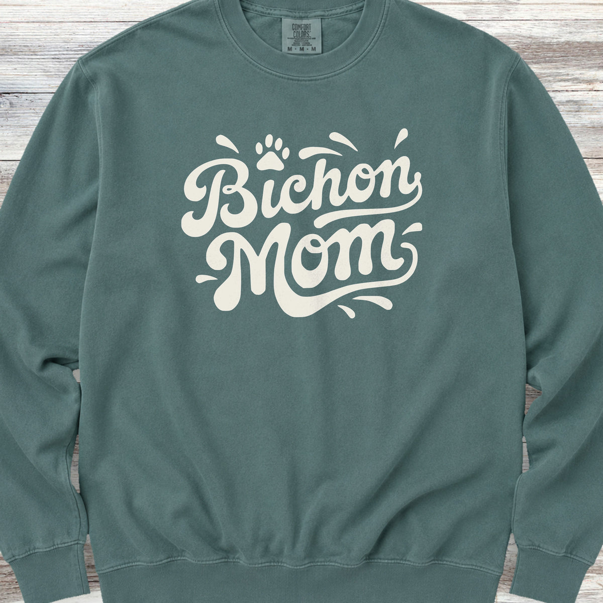 Bichon Frise Groovy Mom Sweatshirt - Blue Spruce