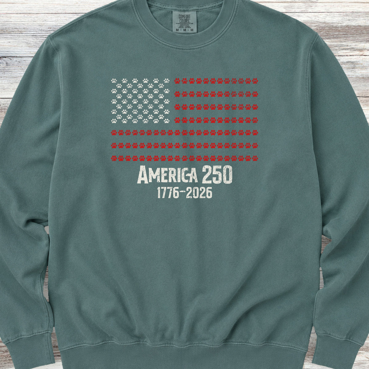 Vintage Red White & Paws 1776-2026 Sweatshirt - Blue Spruce