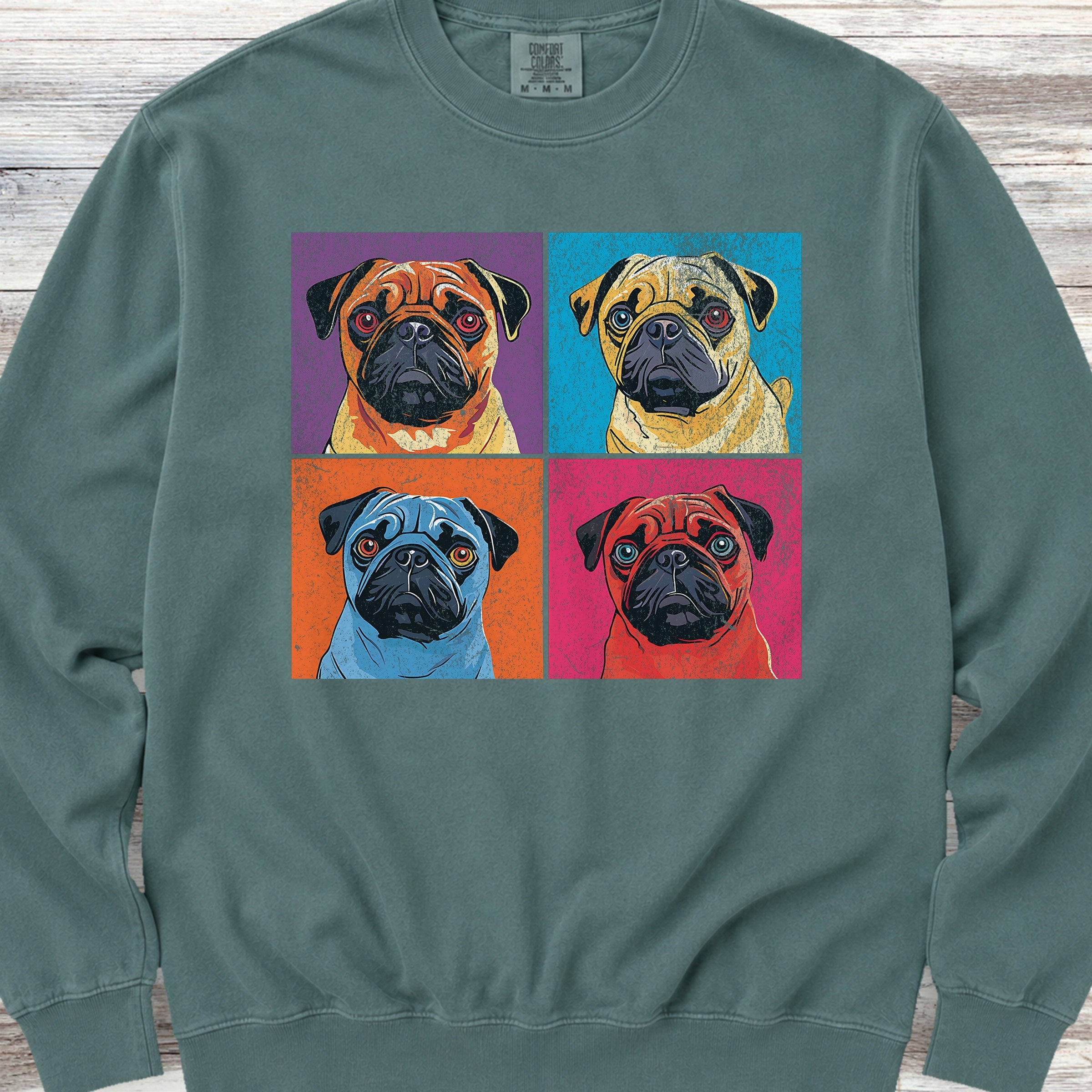 Pug Pop Art Sweatshirt - Blue Spruce
