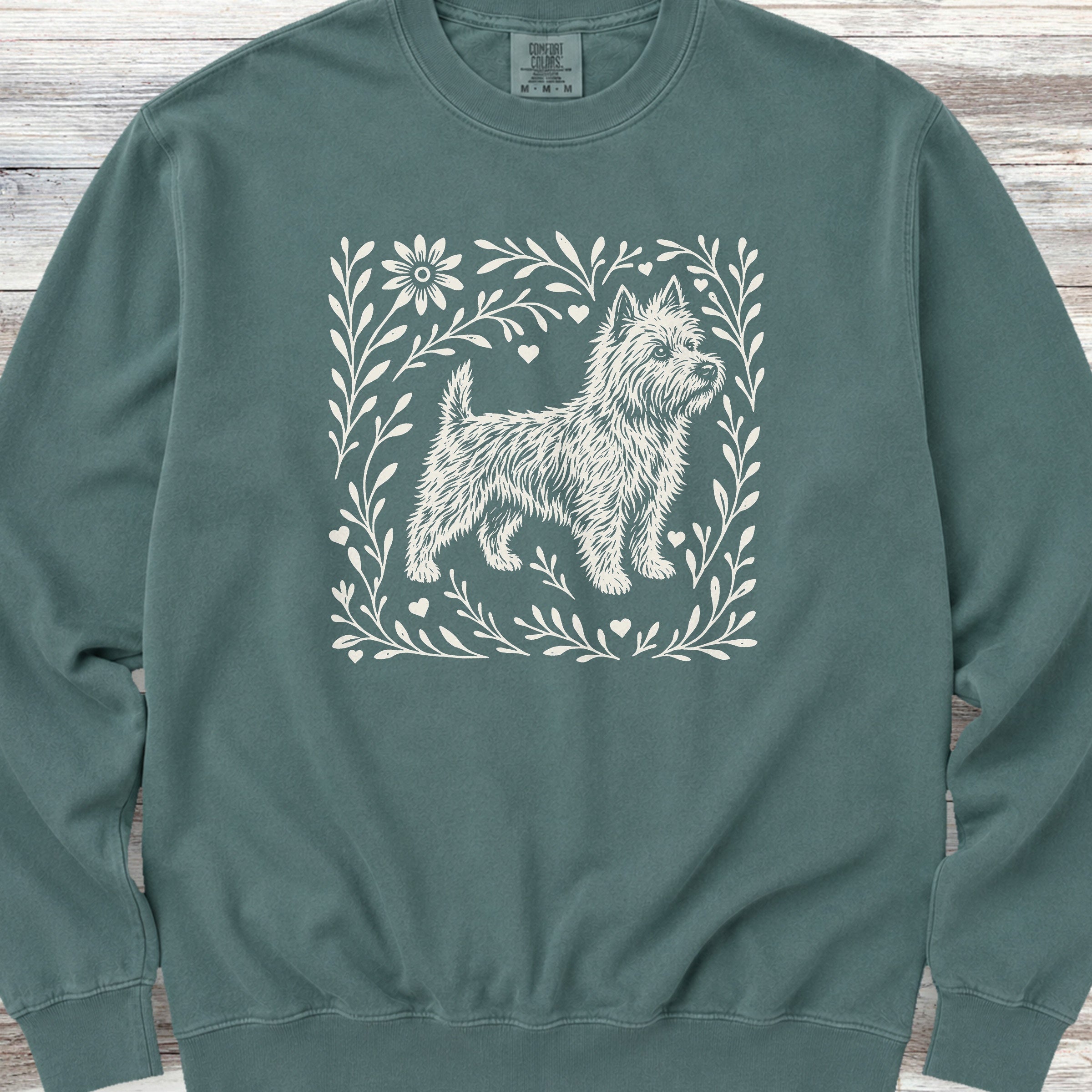 Cairn Terrier Linocut Sweatshirt - Blue Spruce