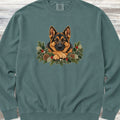German Shepherd Winter Greenery Faux Embroidery Sweatshirt - Blue Spruce