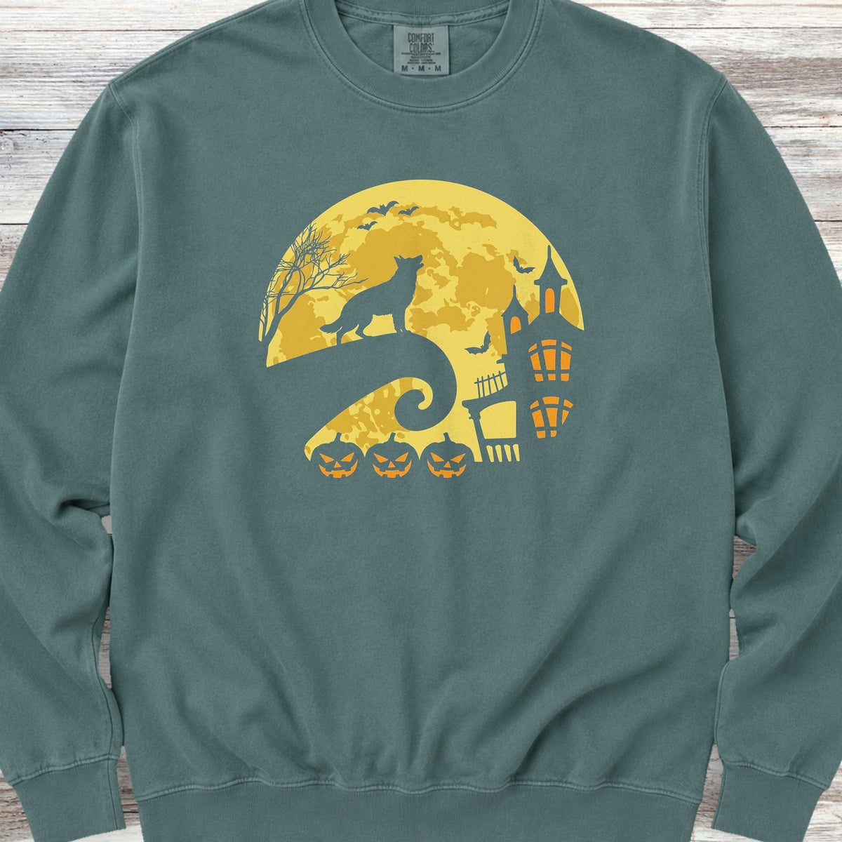 German Shepherd Halloween Moon Sweatshirt - Blue Spruce