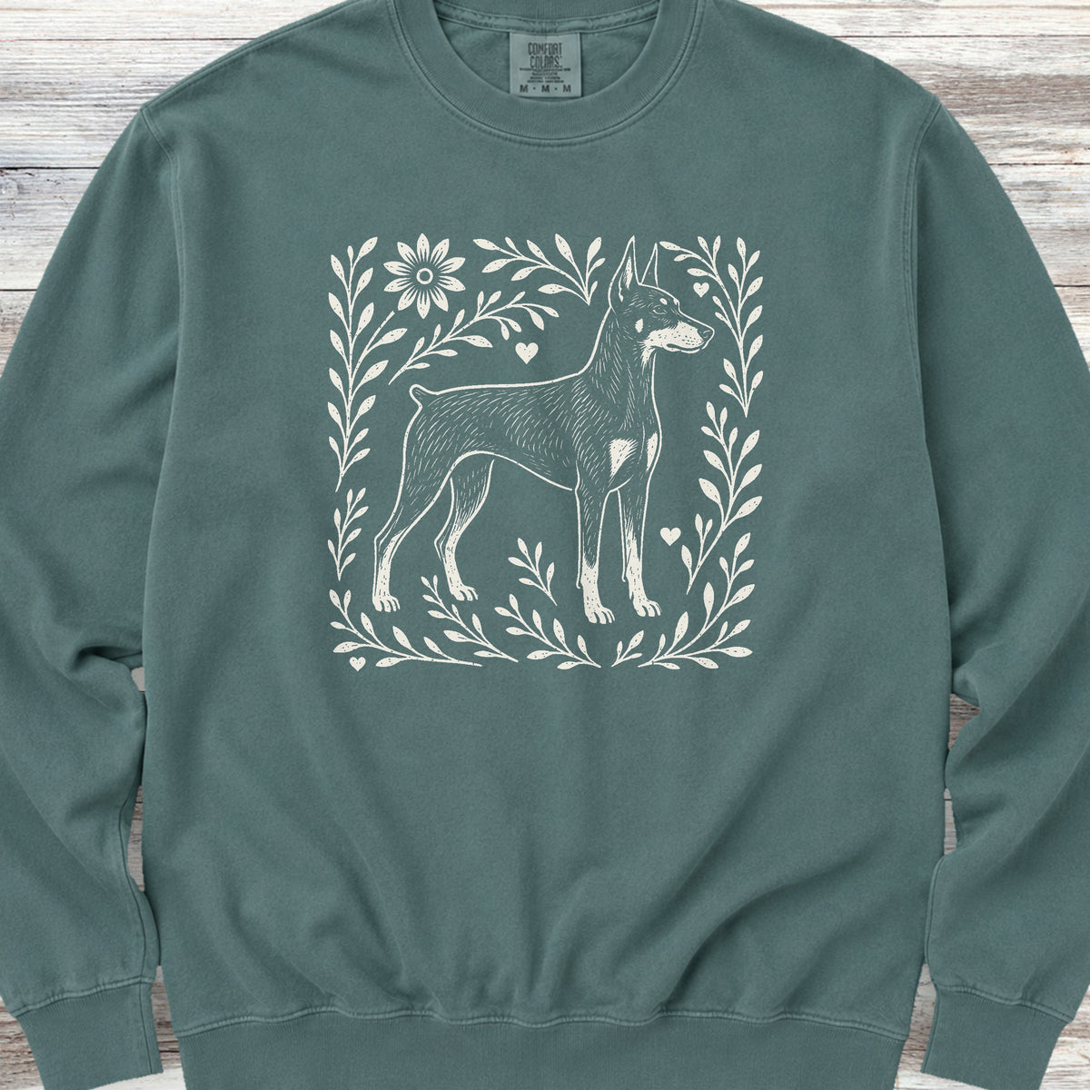 Doberman Linocut Sweatshirt - Blue Spruce
