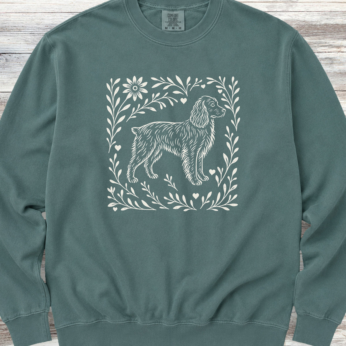 Boykin Spaniel Linocut Sweatshirt - Blue Spruce