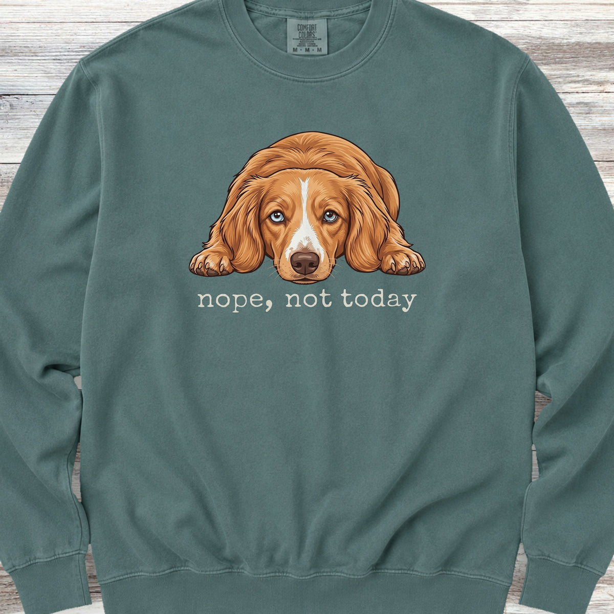 Dachshund Long Hair Red Piebald Nope Sweatshirt - Blue Spruce