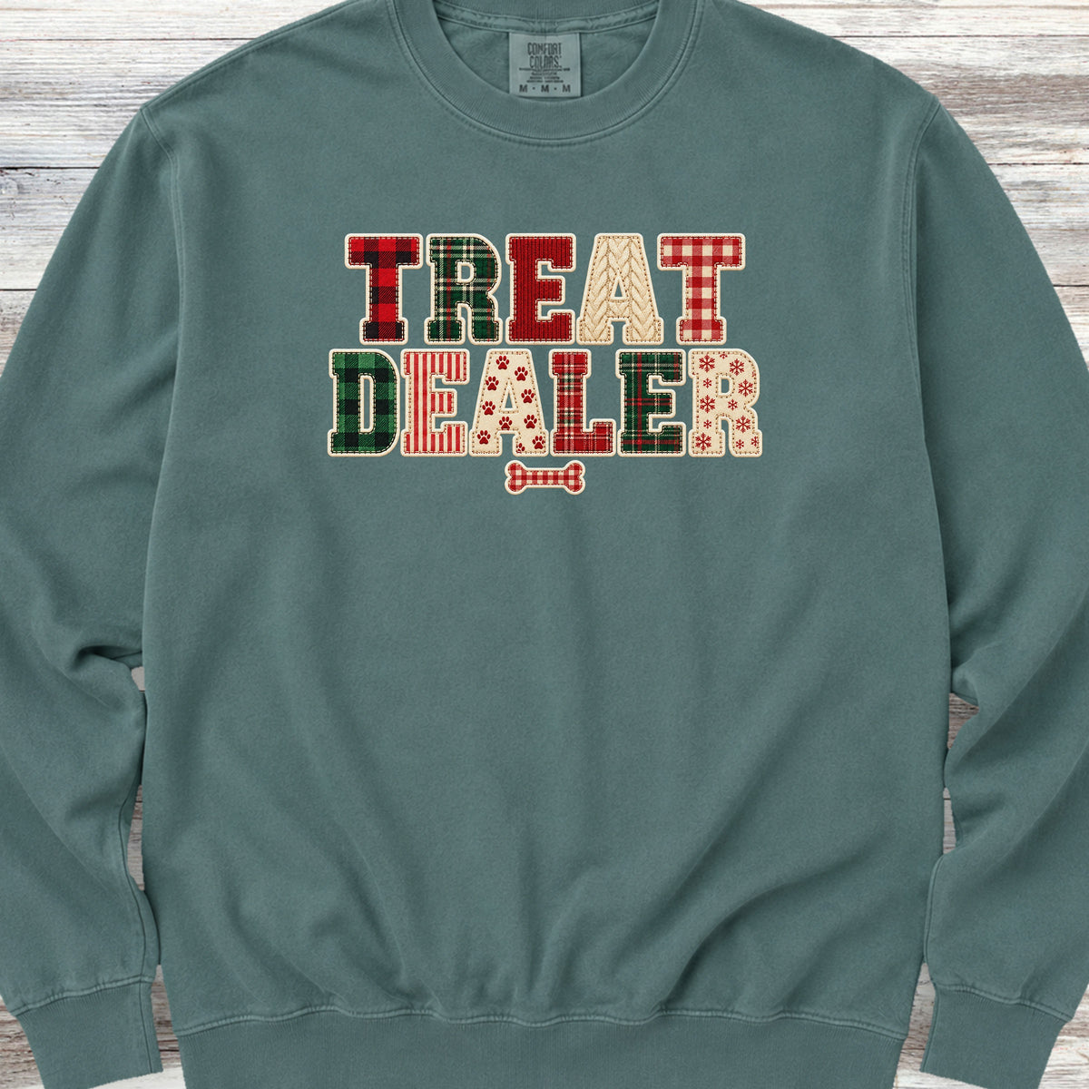 Treat Dealer Holiday Faux Patchwork Sweatshirt - Blue Spruce
