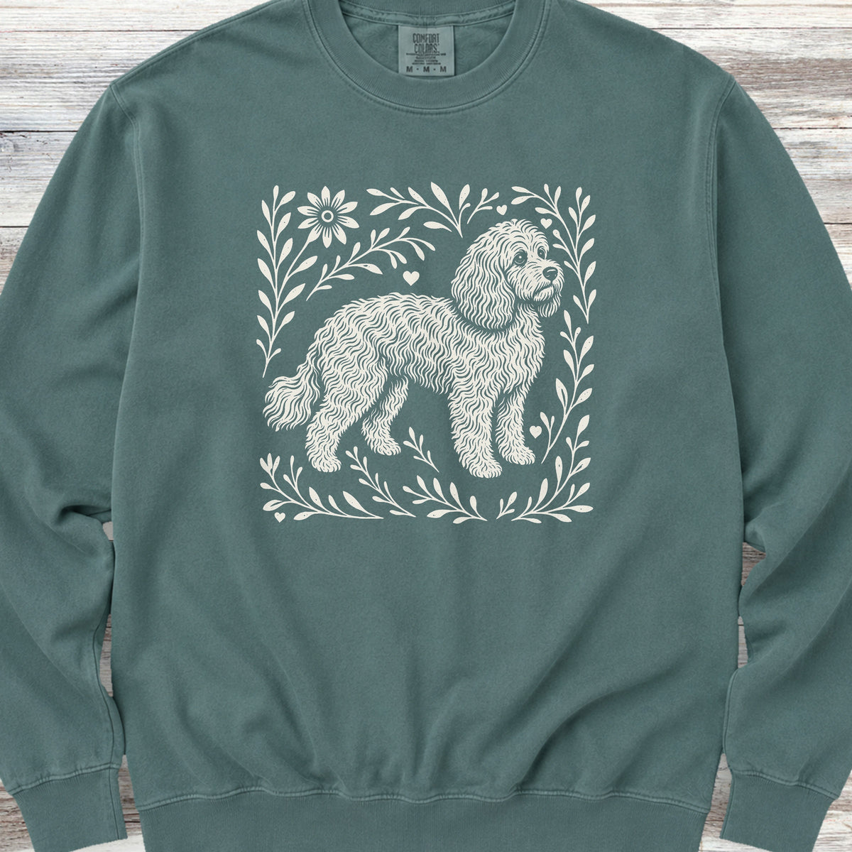 Cockapoo Linocut Sweatshirt - Blue Spruce