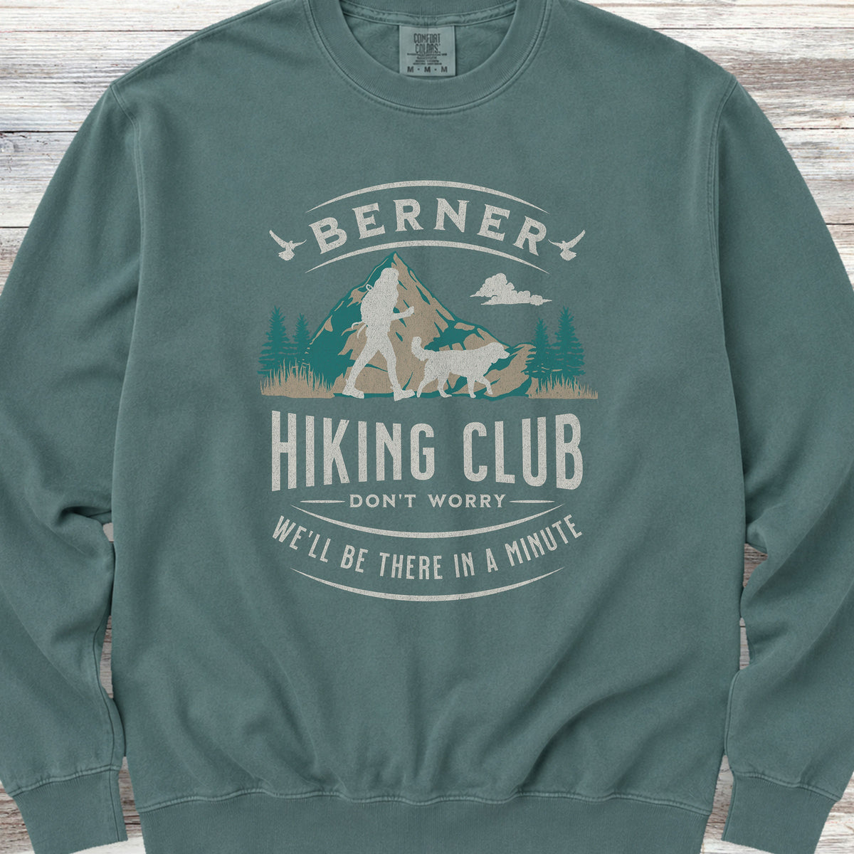 Bernese Mountain Dog Hiking Club Sweatshirt - Blue Spruce
