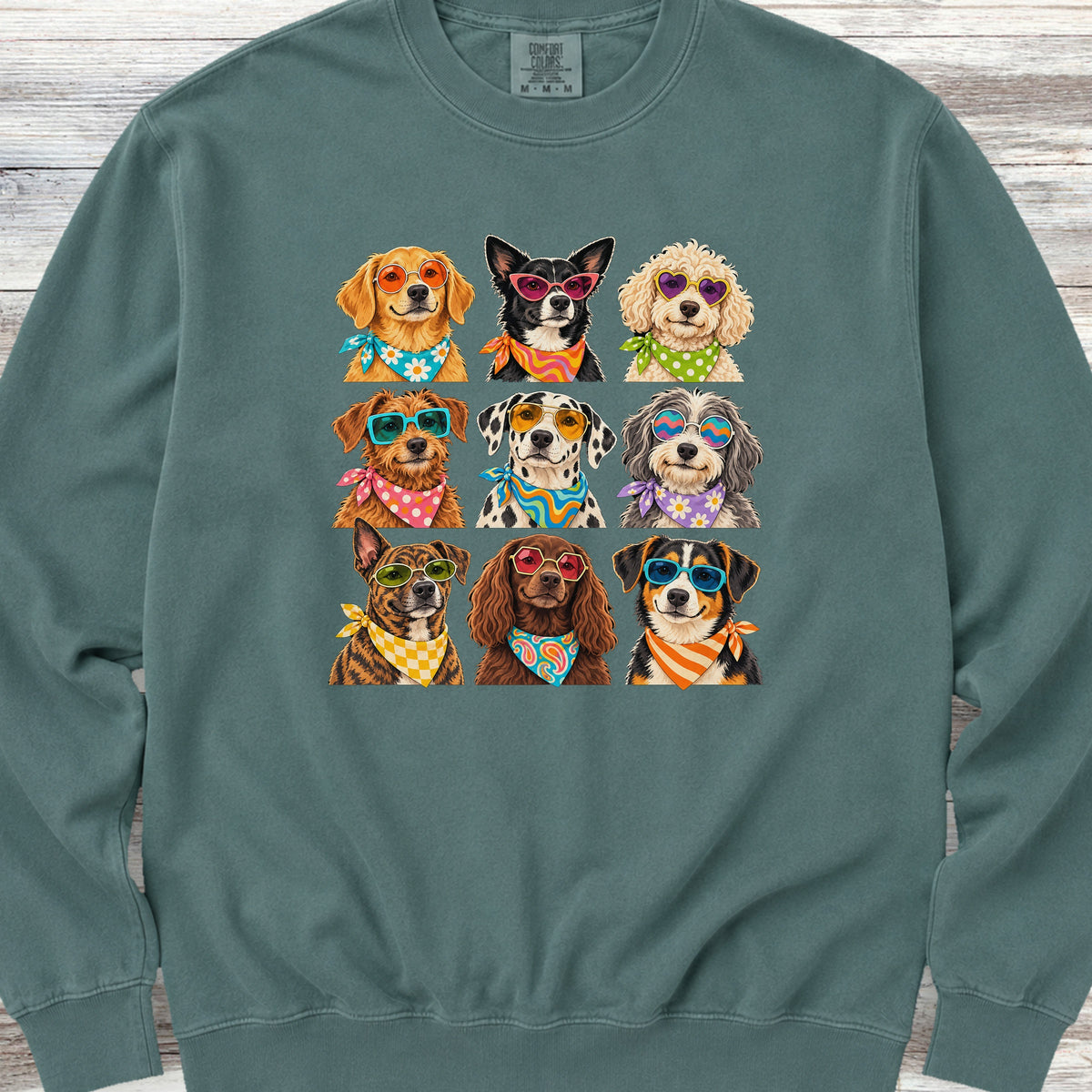 Groovy Dogs Grid Sweatshirt - Blue Spruce