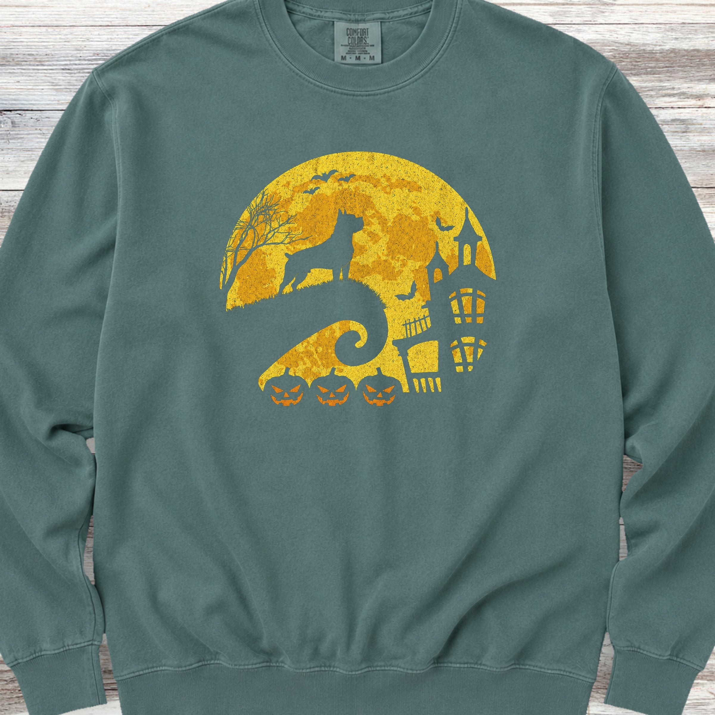 Cane Corso Halloween Moon Sweatshirt - Blue Spruce