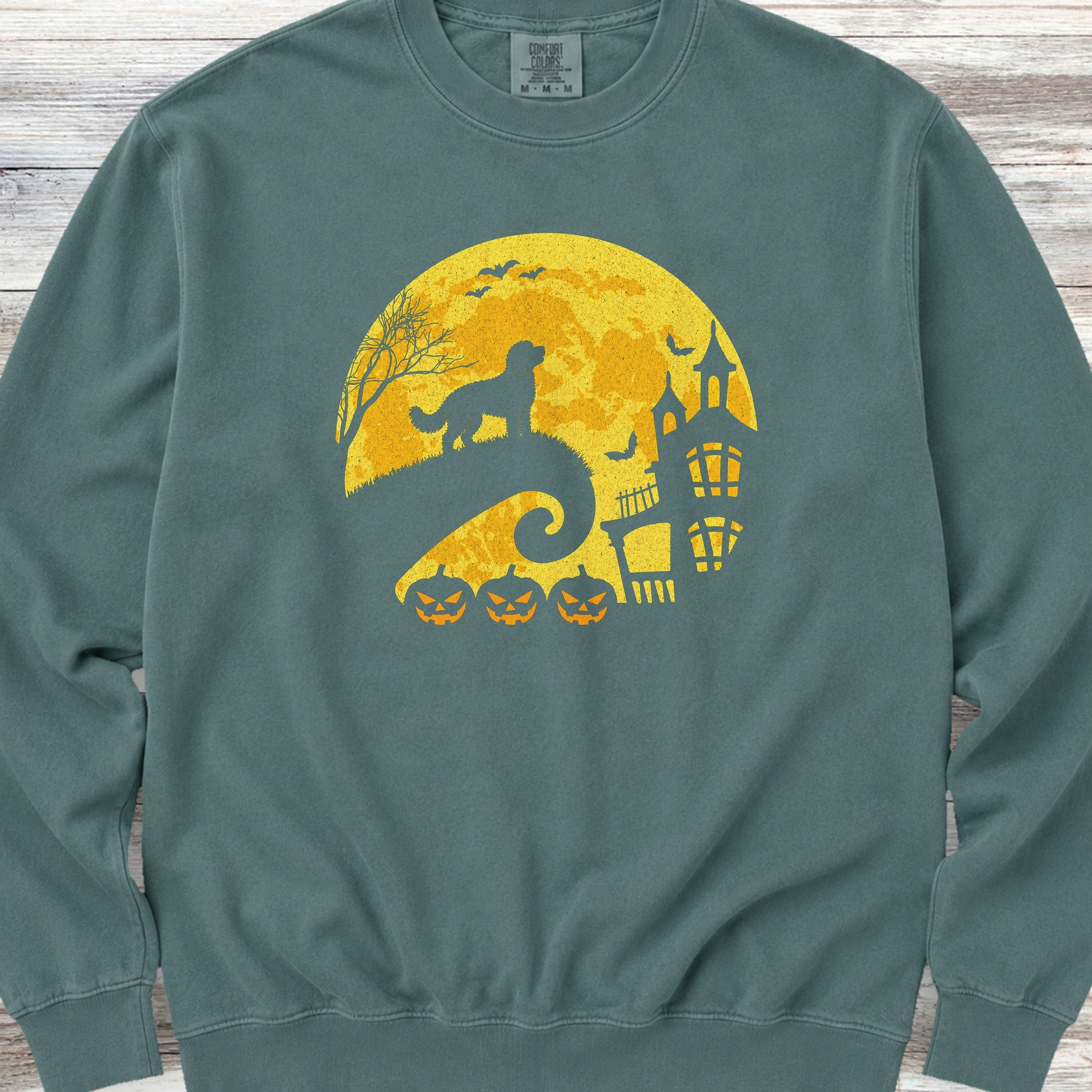 Doodle Halloween Moon Sweatshirt - Blue Spruce