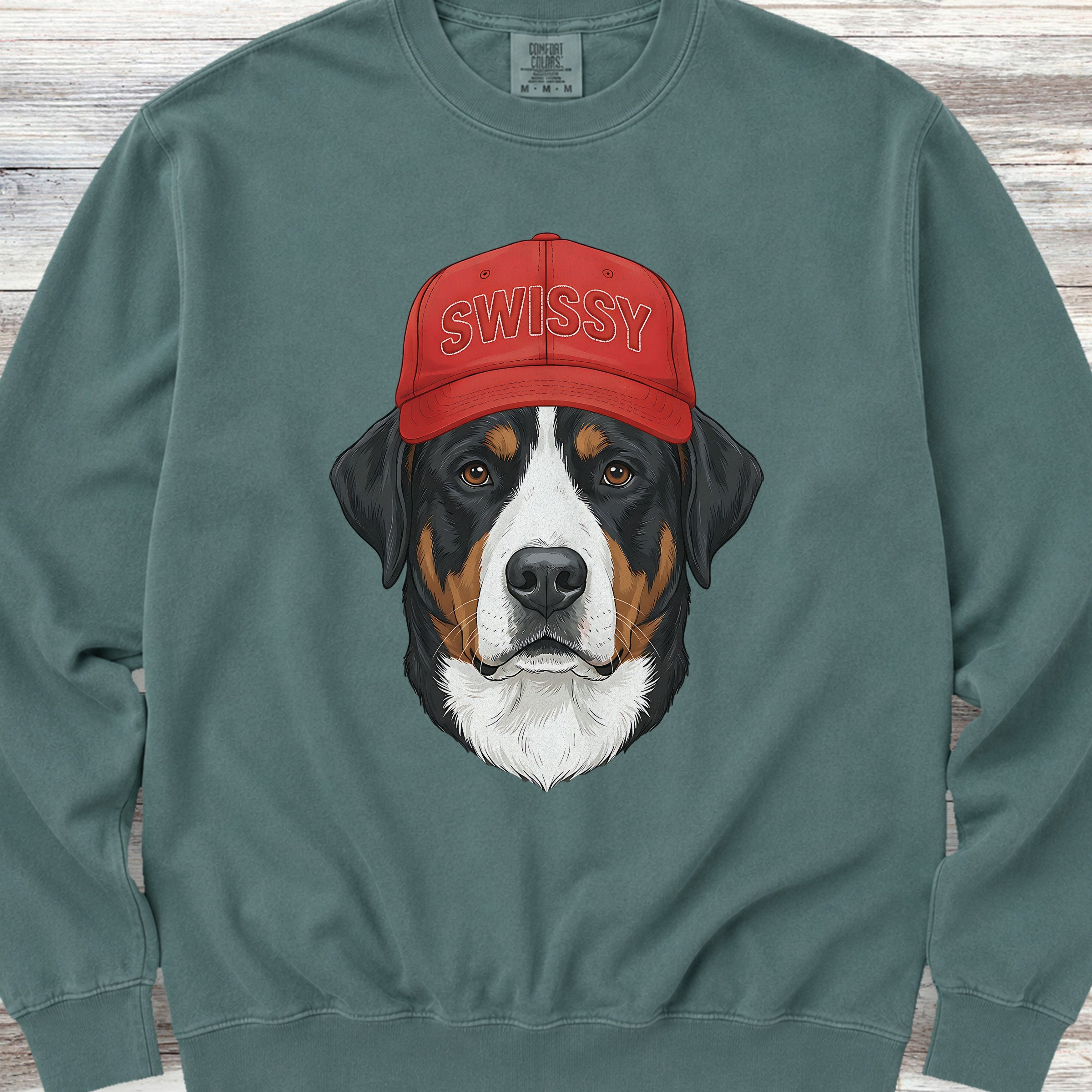Swiss Mountain Dog Swissy Hat Sweatshirt - Blue Spruce