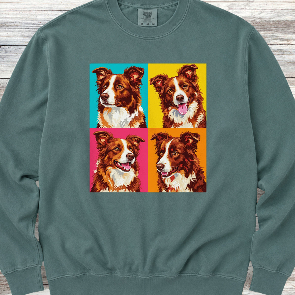 Border Collie Red Pop Art Sweatshirt - Blue Spruce