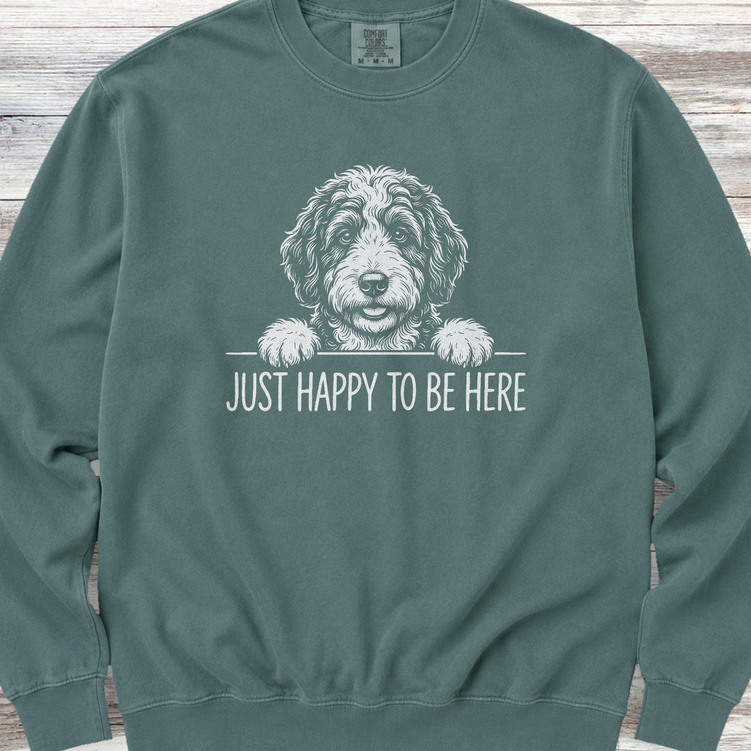 Bernedoodle Happy Sweatshirt - Blue Spruce