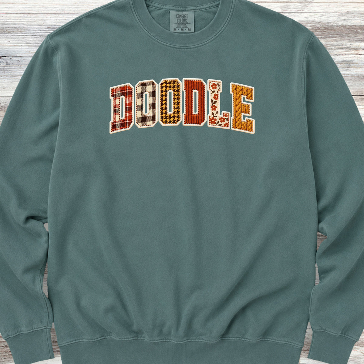 Doodle Fall Faux Patchwork Sweatshirt - Blue Spruce