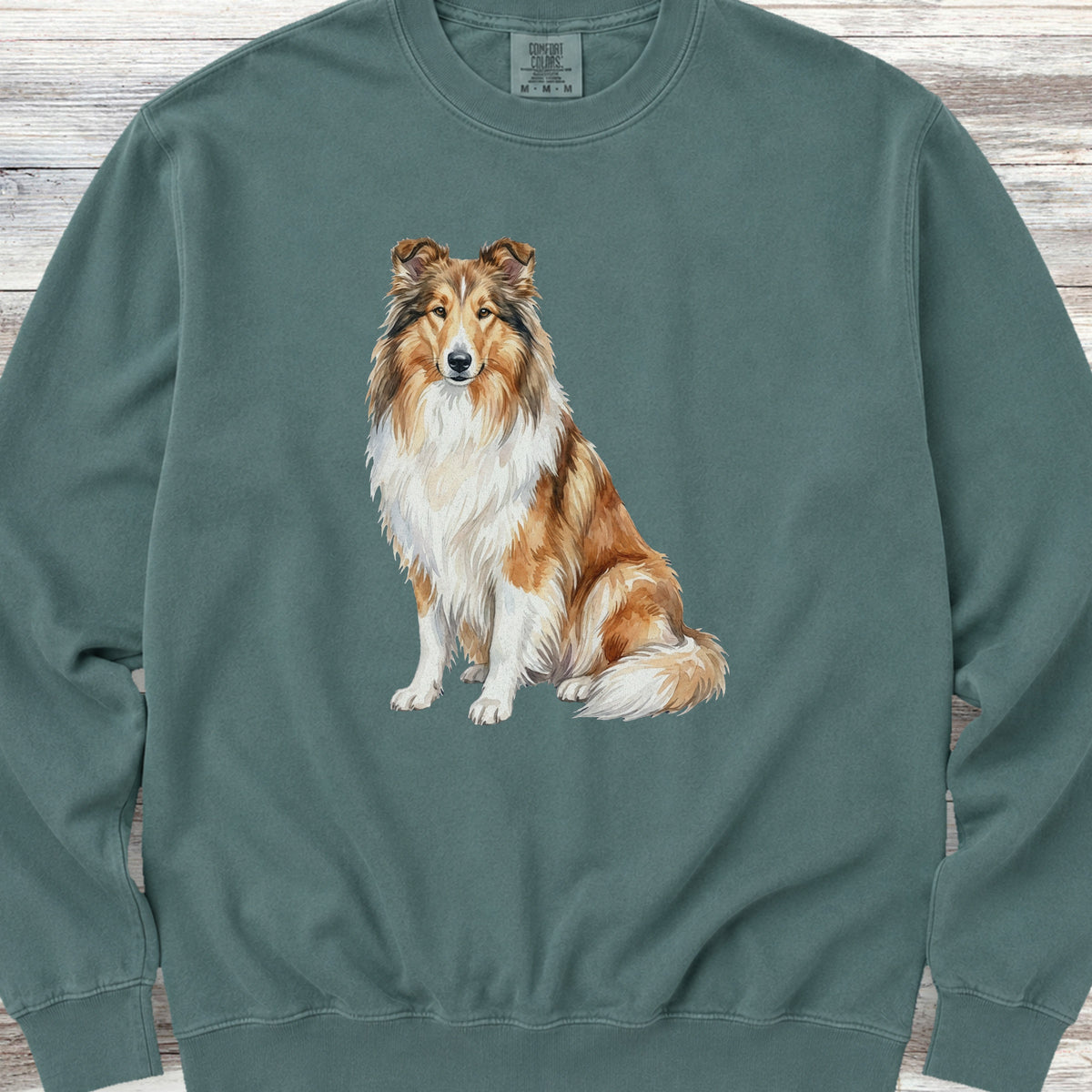 Rough Collie Watercolor Sweatshirt - Blue Spruce