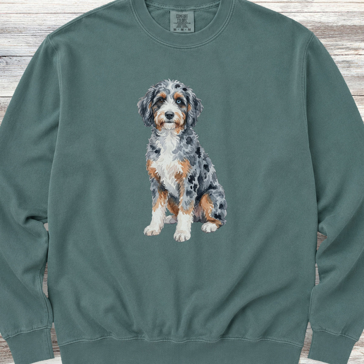Aussiedoodle Watercolor Sweatshirt - Blue Spruce
