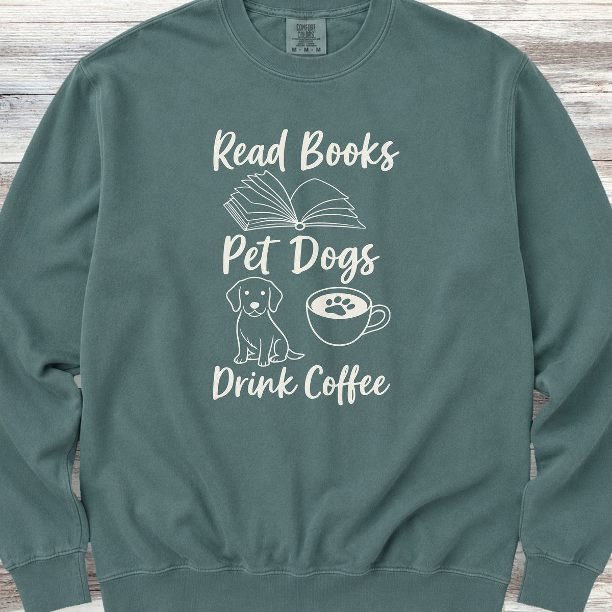 Books Dogs Coffee Sweatshirt - Blue Spruce