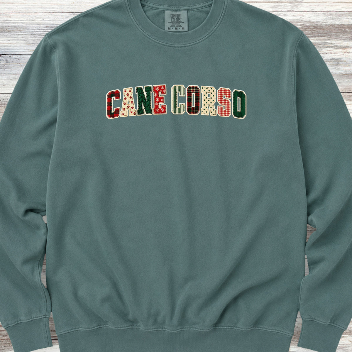 Cane Corso Holiday Faux Patchwork Sweatshirt - Blue Spruce