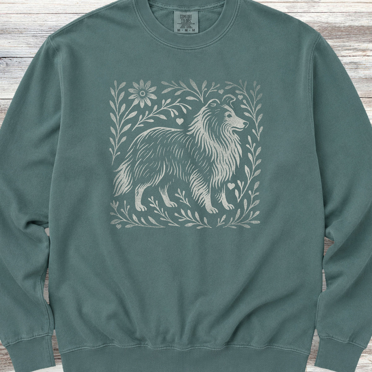 Shetland Sheepdog Linocut Sweatshirt - Blue Spruce