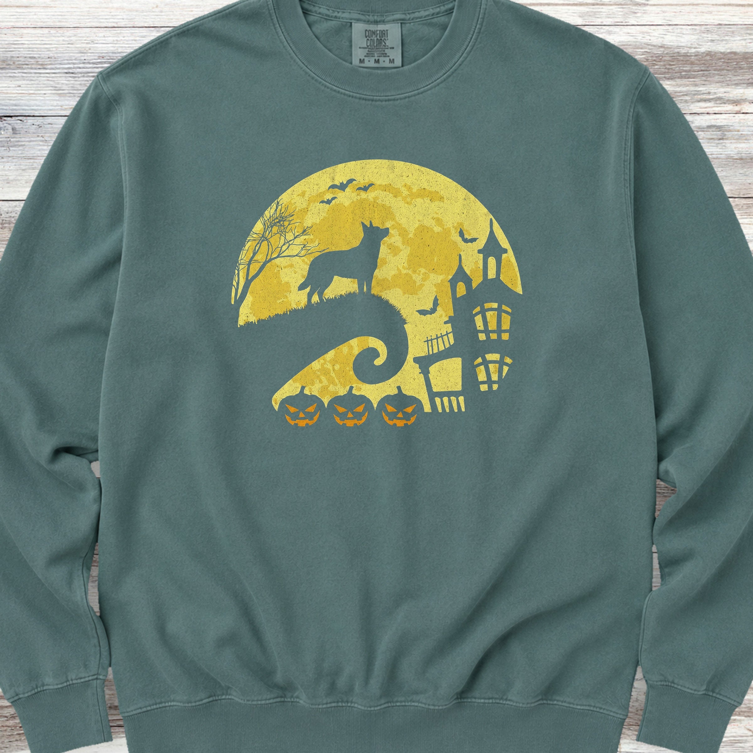 Australian Cattle Dog Halloween Moon Sweatshirt - Blue Spruce