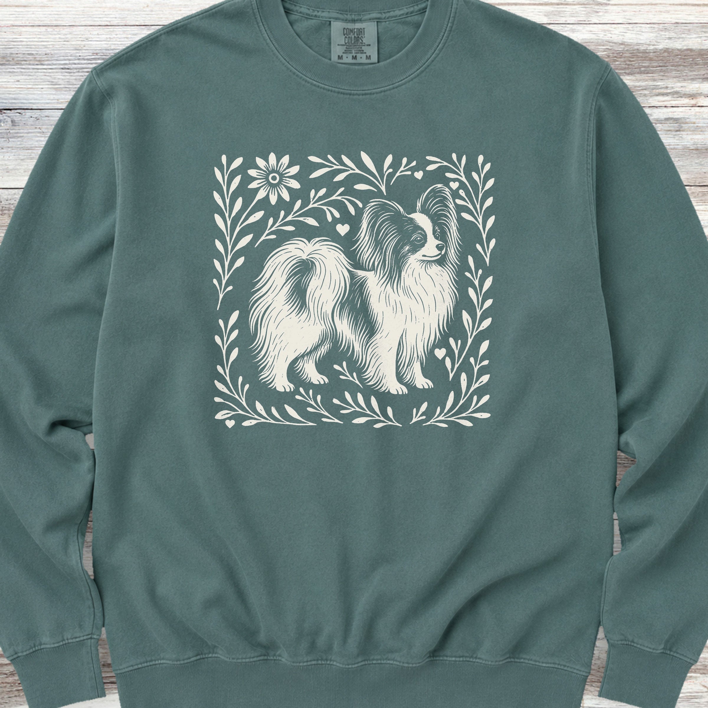 Papillon Linocut Sweatshirt - Blue Spruce