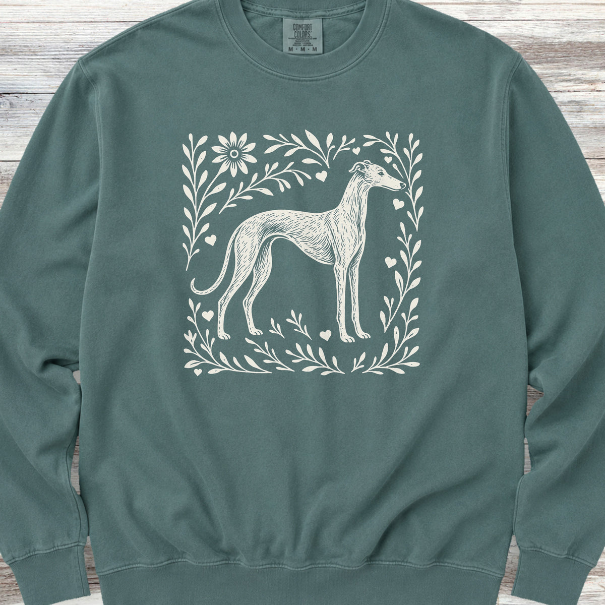 Greyhound Linocut Sweatshirt - Blue Spruce