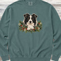 Border Collie Winter Greenery Faux Embroidery Sweatshirt - Blue Spruce