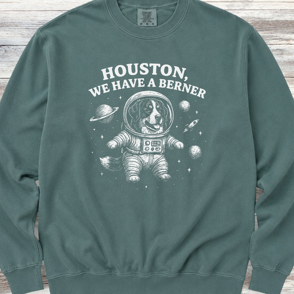 Bernese Mountain Dog Astronaut Sweatshirt - Blue Spruce
