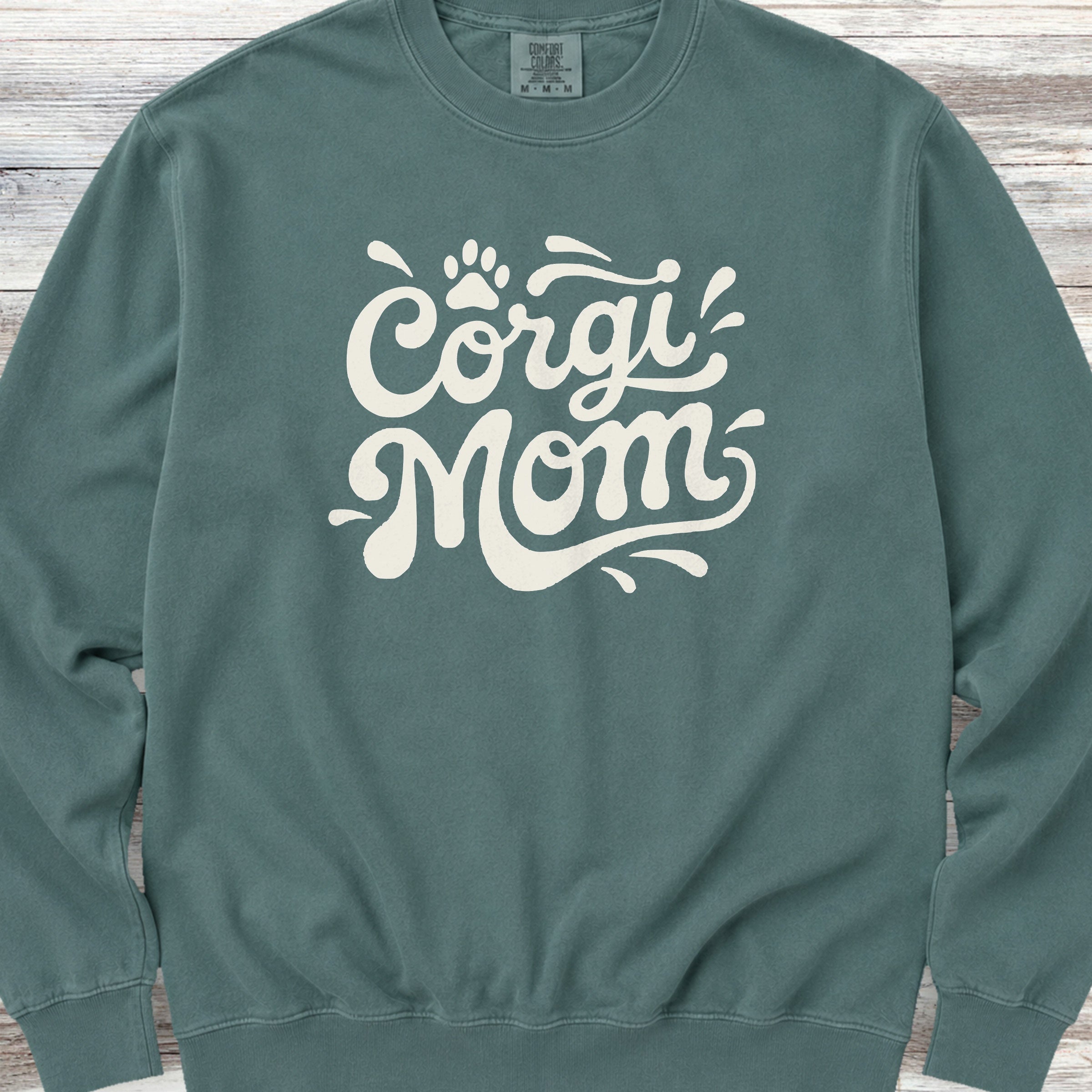 Corgi Groovy Mom Sweatshirt - Blue Spruce
