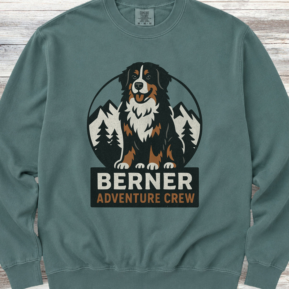 Bernese Mountain Dog Adventure Crew Sweatshirt - Blue Spruce